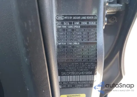 2016 Land Rover Discovery Sport z USA, uszkodzony, nr VIN SAL2PG0GH619814